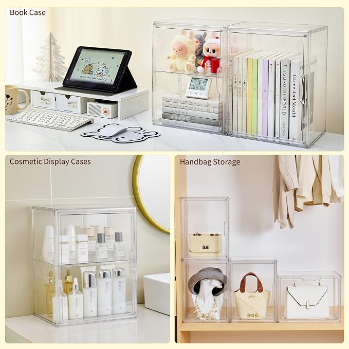 Acrylic Display Case, 2 Tier Clear Plastic Stackable Storage Bins with Magnetic Lids, Figure Display Case for Collectibles Cosmetic Acrylic Box, 2 Pack LXLXXL - Image 5