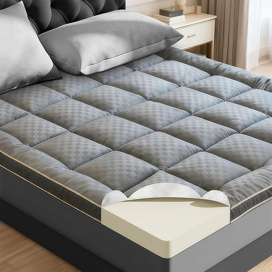 3 inch Memory Foam Mattress Topper Full Size Pillow Top - Extra Thick Padded Mattress Pad & Protector, Breathable Fitted Deep Pocket 8-21, Ultra Soft & Supportive 1100GMS