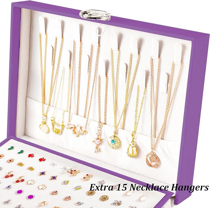 QBestry Earrings Jewelry Box for Girls, 5 Layers Jewelry Organizer with Earring Holder Organizer for Girls Earring Organizer Jewelry Boxes for Women Earrings and Necklaces Jewelry Box Organizer Purple - Image 4