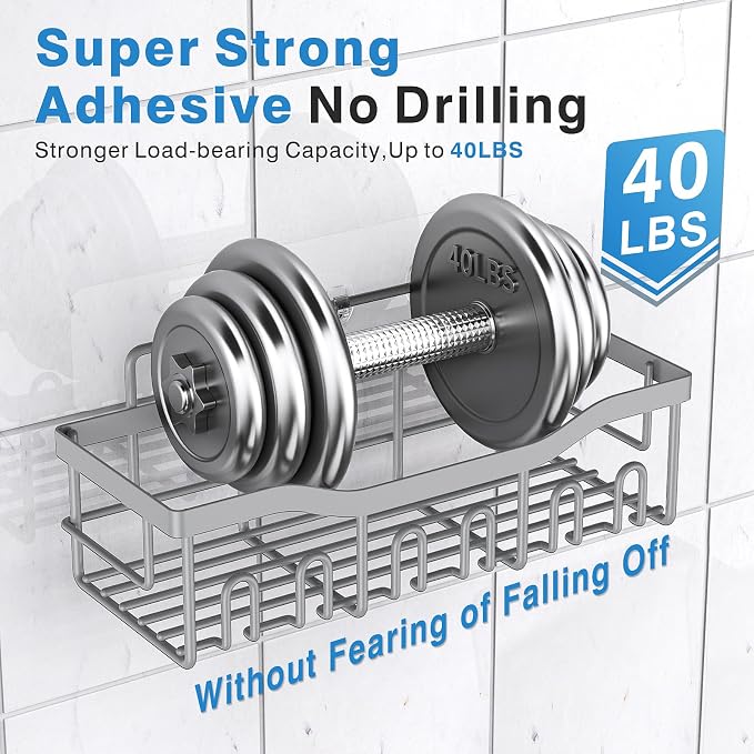 EUDELE Shower Caddy 2 Pack, Adhesive Shower Organizer for Home Decor & Kitchen Storage, No Drilling, Rustproof Stainless Steel Bathroom Shelf Organizer - Image 4