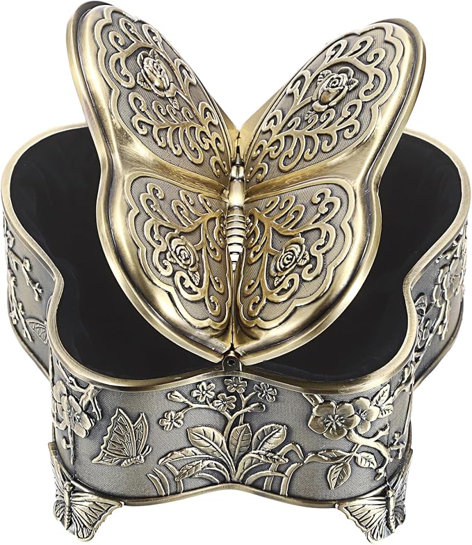 Hipiwe Antique Metal Jewelry Box Butterfly Shape Jewelry Storage Organizer Vintage Trinket Box Treasure Chest for Ring Earrings Necklace Decorative Keepsakes Box, Bronze, Large by Hipiwe
