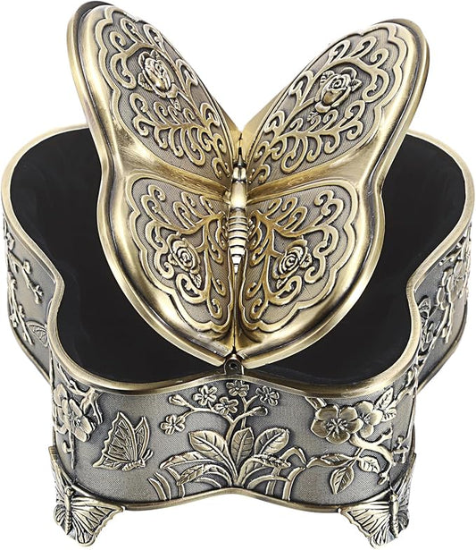 Hipiwe Antique Metal Jewelry Box Butterfly Shape Jewelry Storage Organizer Vintage Trinket Box Treasure Chest for Ring Earrings Necklace Decorative Keepsakes Box, Bronze, Large by Hipiwe