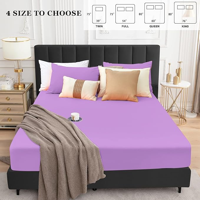 Sufdari Twin XL Mattress Protector,Waterproof Mattress Protector,Fitted Sheet Style Mattress Cover with 18" Deep Pocket,Washable and Comfortable-Purple,Twin XL