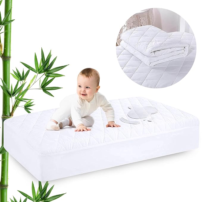 VENNETI Crib Mattress Cover - Cotton Waterproof Mattress Protector - Premium Quality Hypoallergenic and Breathable Fabrics - Soft and Comfortable - Standard Dimension (Portable Crib)