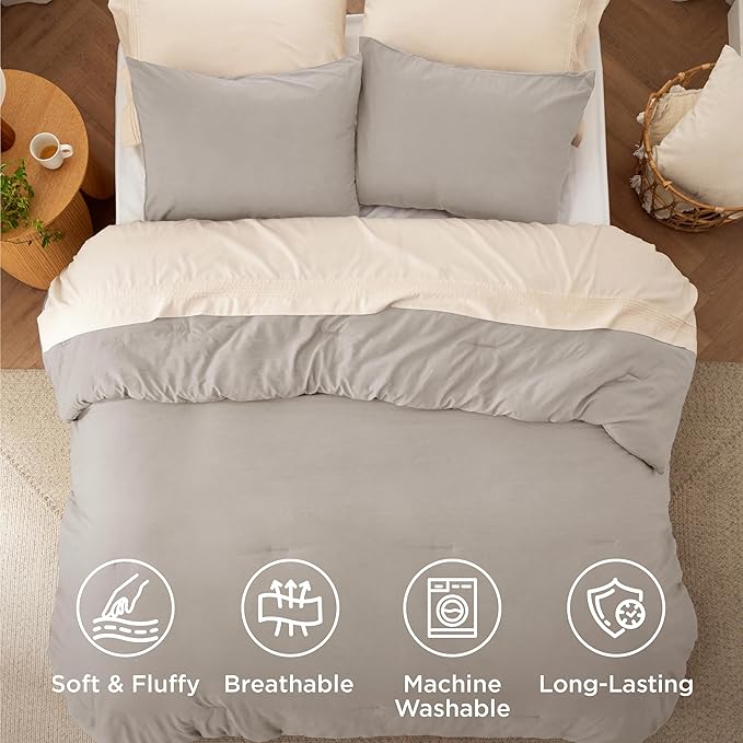 Bedsure Full Comforter Set, Linen Soft Prewashed Bedding for All Seasons, 3 Pieces GentleSoft™ Bed Set, 1 Lightweight Comforter (82"x86") and 2 Pillowcases (20"x26")
