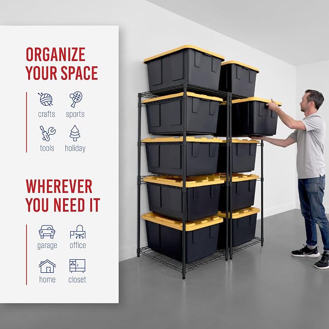 SafeRacks 2 Pack 5-Tier Steel Tote Rack - Maximize Space, Declutter, Organization, NSF Certified, Bin Storage for Garage, Pantry, Kitchen, Workspace, 5 Shelves, 31″ x 23″ x 68″, Black - Image 5