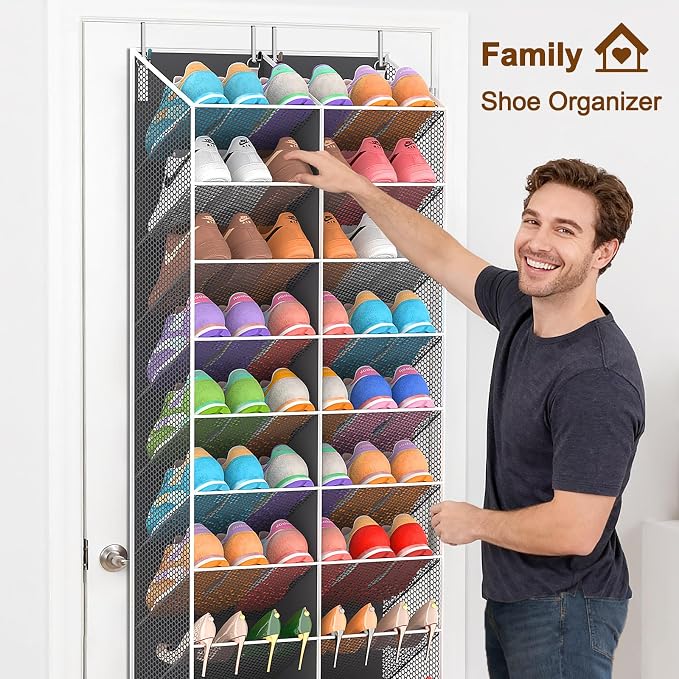 20-30 Pairs Over the Door Shoe Organizer, Breathable Mesh Pocket Hanging Shoe Storage for Closet, 10-Tier Door Shoes Rack, Handing Shoes Holder Fit All the Family's Sneakers, Boots, Heels, Dark Grey - Image 3