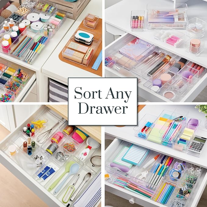 STORi SimpleSort 18-Piece Stackable Clear Drawer Organizer Set | Multi-size Trays | Makeup Vanity Storage Bins and Office Desk Drawer Dividers | Made in USA - Image 4