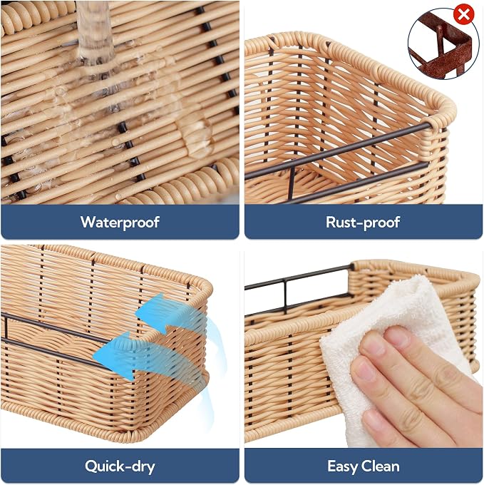 GRANNY SAYS Shower Caddy Hanging, 2 Pack Bathroom Shelves for Shower, Waterproof Shower Shelf for Inside Shower, Shower Shelves for Organization and Storage, Wicker Shower Rack for Home Decor, Natural - Image 4