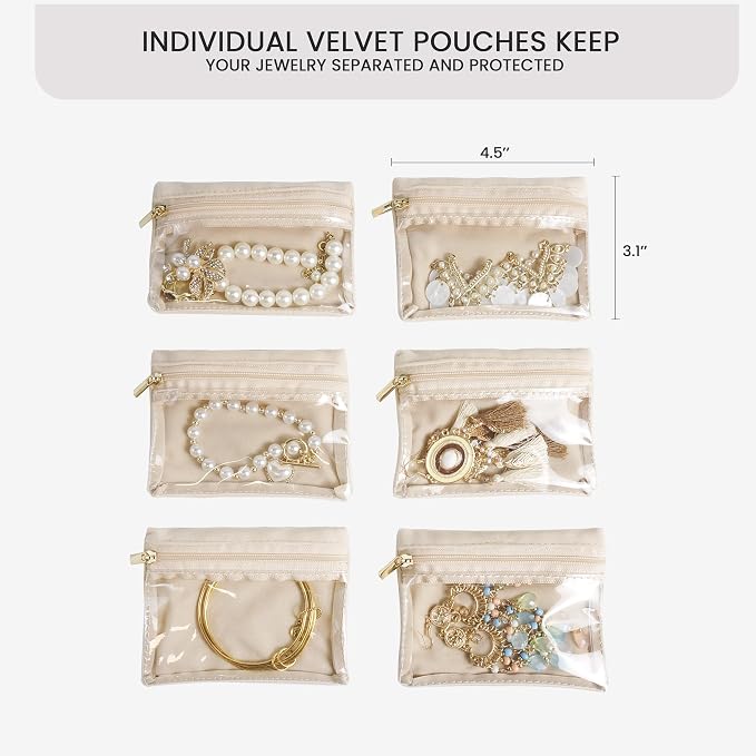 Travel Jewelry Case, Small Travel Jewelry Box with 6 Velvet Jewelry Bag Mini Pouch, Portable Travel Jewelry Organizer for Rings Earrings Necklaces, Beauty Gifts for Women Girls (Muted Pink) - Image 3