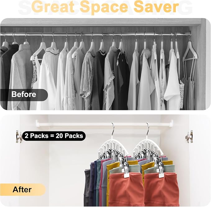 Legging Organizer for Closet, Metal Yoga Pants Hanger w/Rubber Coated 2 Pack w/10 Clips Hold 20 Leggings, Hangers Space Saving Hanging Closet Organizer for Closet Organizers and Storage-White - Image 3