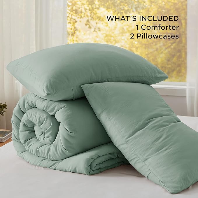 Bedsure King Comforter Set, Sage Green Soft Prewashed Bedding for All Seasons, 3 Pieces GentleSoft™ Bed Set, 1 Lightweight Comforter (104"x90") and 2 Pillowcases (20"x36")