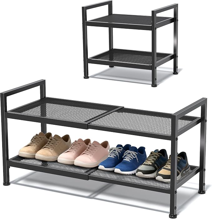 2 Tier Shoe Rack, Expandable Shoe Rack for Closet, Adjustable Shoe Organizer for Entryway, Shoe Storage Organizer for Door Entrance, Garage, Bedroom by Unknown