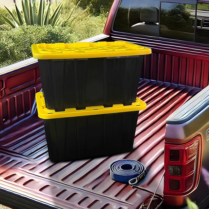 BLACK & YELLOW 27-Gallon Storage Bin with Snap-on Lid, Heavy Duty Plastic Storage Bins with Lid, Stackable, 2 Pack - Image 6