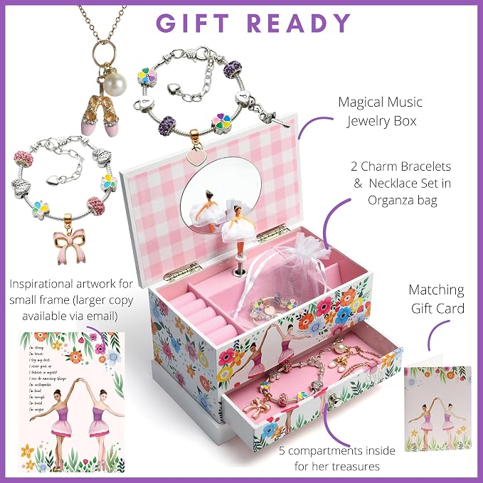 ABI + OLIE Ballerina Jewelry Box for Girls, Musical Jewelry Box, Kids Music Boxes - Perfect Dance Recital & Birthday Gifts for Girls 4-6 and 6-12 - Image 3