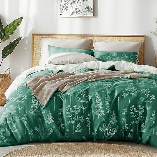 Love's cabin Emerald Full Comforter Set - Full Size Comforter Set, 3 Pieces Cute Floral Bedding Sets for All Seasons,1 Soft Reversible Botanical Flowers Comforter and 2 Pillow Shams