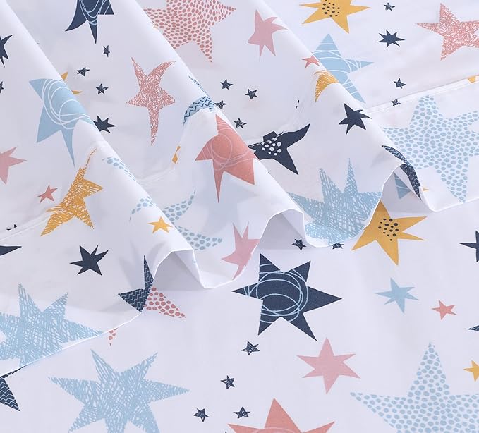 RUVANTI 100% Cotton Sheets – Queen Size Percale Bedding, Cooling & Breathable Floral Design, Durable with a Crisp, Soft & Comfortable Feel, 16" Deep Pocket, 4-Piece Set, Fault Star