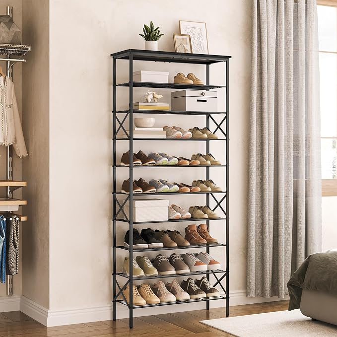 YATINEY 10 Tier Shoe Rack, Large Capacity Shoe Storage Organizer Holds 40 Pairs, Sturdy and Stable, for Entryway, Hallway, Closet, Dorm Room, Black SS10BB - Image 2