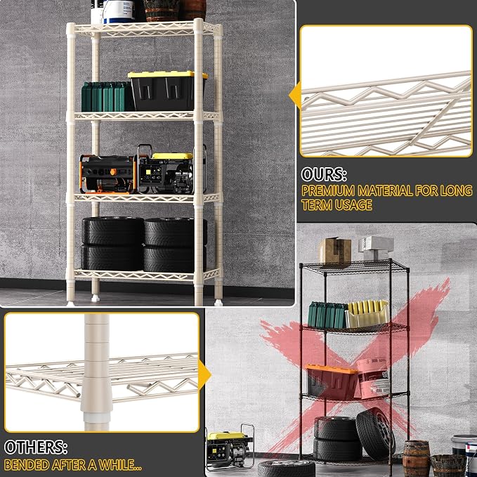 M MZG 1000 lbs 4-Shelf Standing Storage Shelves Heavy Duty Metal Shelving Unit Adjustable Wire Rack for Office Garage Kitchen, Light Tan 11.8 D x 23.6" W x 47.5" H - Image 6
