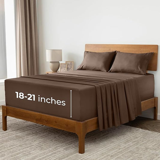 Mellanni Extra Deep Full Sheets - 4 PC Iconic Collection Bedding - Hotel Luxury, Ultra Soft, Cooling Bed Sheets - Wrinkle, Fade, Stain Resistant (Full, Brown)