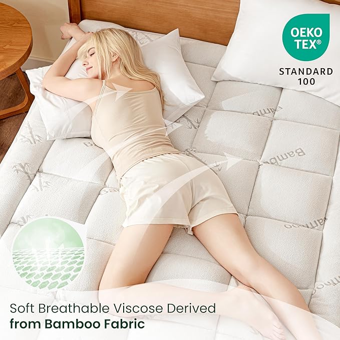 Love's cabin Twin XL Mattress Topper Viscose Derived from Bamboo, Thick Pillow Top Mattress Pad with Stretchable Pockets for 8"-20" Mattress, Soft Breathable Cooling Mattress Topper for Hot Sleepers