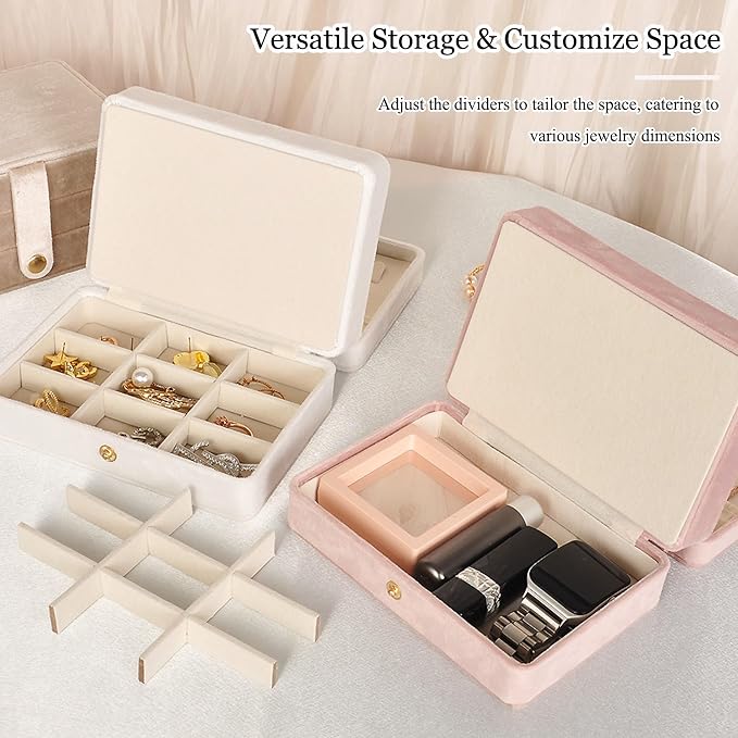 MODENGKONGJIAN Jewelry Organizer Box, 2-Layer Large Jewelry Storage Case, Portable Travel Jewelrys Display Holder for Earrings, Necklaces, Bracelets (Pink,Velvet) - Image 6