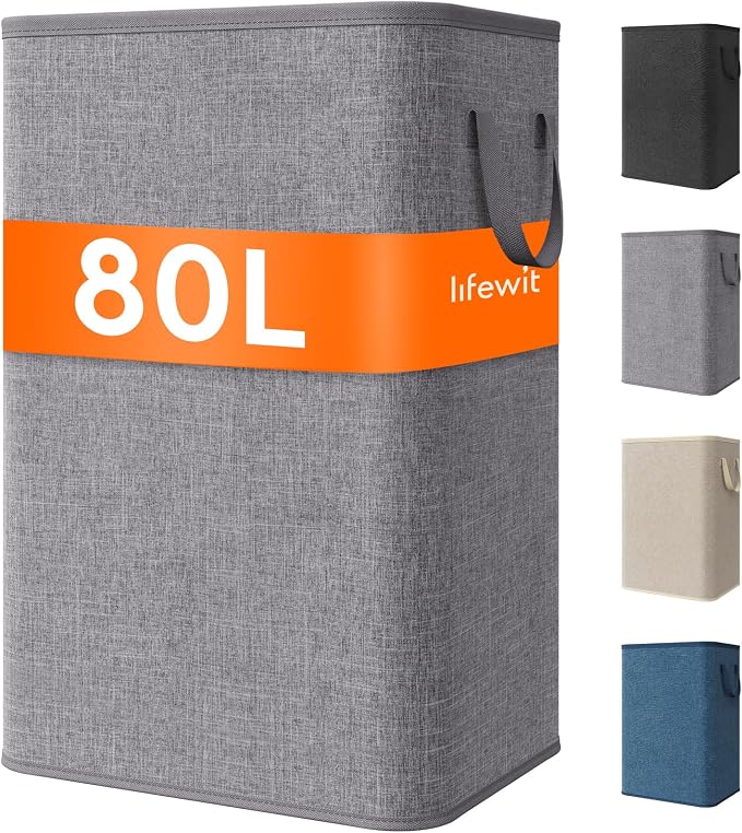 Lifewit 80L Large Tall Laundry Hamper, Collapsible Laundry Basket with Handles, Foldable Clothes Hampers for Laundry, Portable Dirty Clothes Hamper for Dorm College Bedroom Bathroom, Light Gray by Lifewit