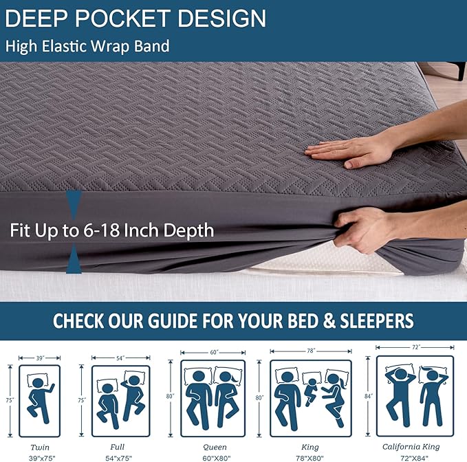 California King Mattress Protector Waterproof - Ultrasonic Noiseless Mattress Pad with Reinforced TPU Backing, Breathable Bed Cover Fit 6"-18" Deep Pocket for Potty Training, Pets, Gray