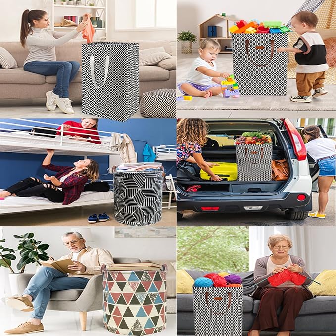Waterproof Laundry Hamper Collapsible Laundry Basket Leather Handle Laundry Bag Large Clothes Storage Toy Organization for Bathroom Bedroom Laundryroom College Dorms (Pop-Up Laundry Hampers-004) - Image 7
