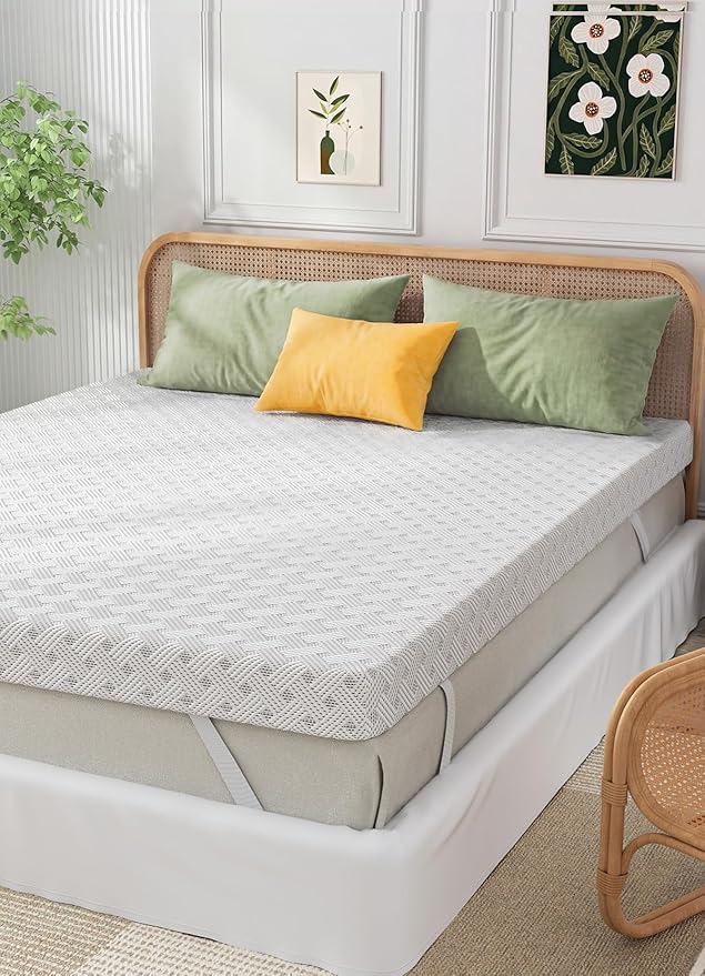 King Mattress Topper,Gel Memory Foam Mattress Topper 3 inch King Size Bed Topper,High Density Mattress Pad,Bamboo Rayon Soft Cover Removable,Non-Slip Double Zipper,Elastic Straps Fits 21"