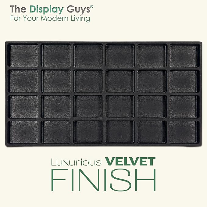 TheDisplayGuys For Your Modern Living 2-Pack 24-Compartments Flocked Velvet Jewelry Display Inserts - Tray/Case Liners - Ring Earrings Storage, (Black) by The Display Guys - Image 3