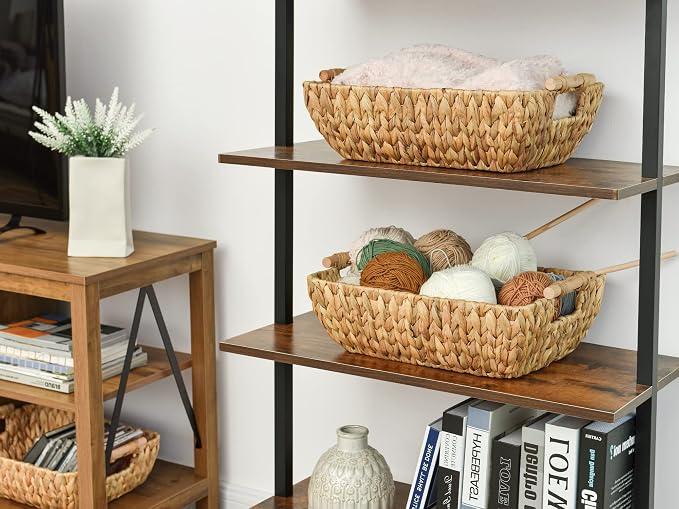 StorageWorks Hand-Woven Storage Baskets with Wooden Handles, Water Hyacinth Wicker Baskets for Organizing, 2 Pack - Image 6