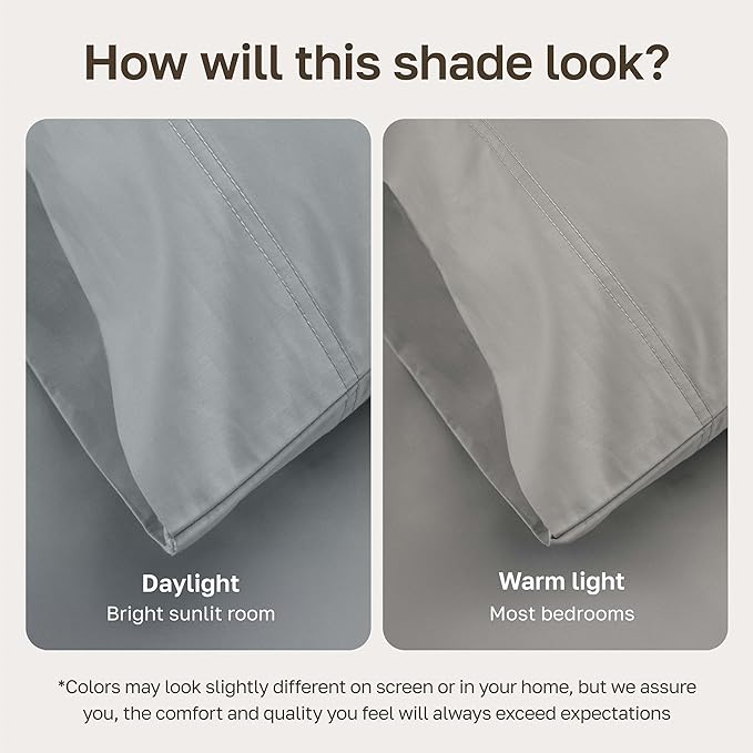 California Design Den Queen Size Sheet Set - Luxury 600 Thread Count Sateen, 100% Cotton Sheets, Deep Pockets with All Around Elastic for a Snug Fit, Durable Bedding Set - Light Grey