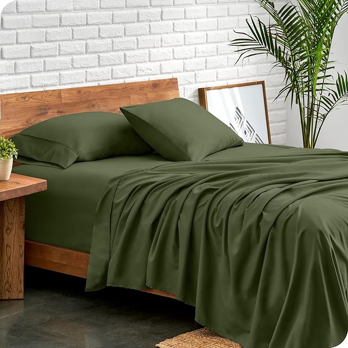 Bare Home Queen Sheet Set - 1800 Ultra-Soft Microfiber Queen Bed Sheets - Double Brushed - Deep Pockets - Easy Fit - 4 Piece Set - Bedding Sheets & Pillowcases (Queen, Cypress)