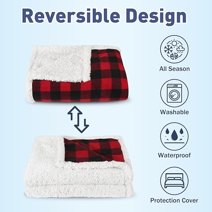 Catalonia Waterproof Bed Blanket, Washable Leakproof Bed Cover, Reversible Protector Blanket for Couch Sofa, Stain Proof Blanket Pad for Adults, 80X60 inches, Red Plaid