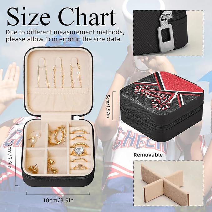 Cheerleader Jewelry Case, Mini Travel Box for Women, Cheer Team Gifts for Girls (Red) - Image 2