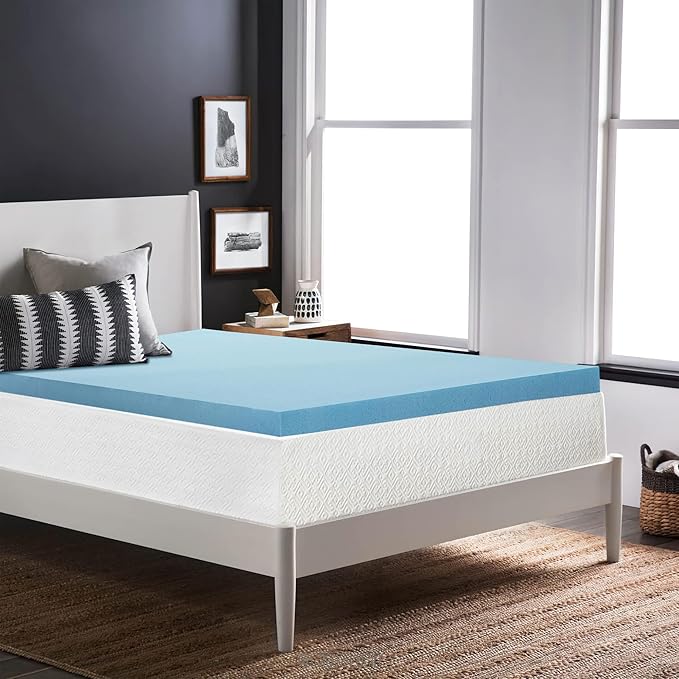 Zayton, 2-Inch Gel Memory Foam Mattress Topper, CertiPUR-US Certified for Superior Comfort and Support, Twin, Blue