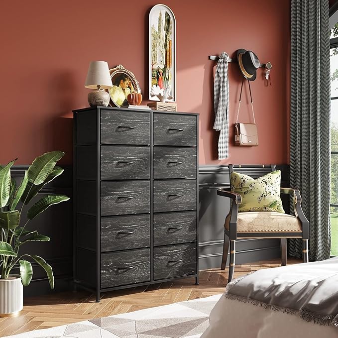 WLIVE Tall Dresser with 10 Drawers, Dressers & Chest of Drawers, Dresser for Closet, Bedroom, Hallway, Living Room, Entryway, Black