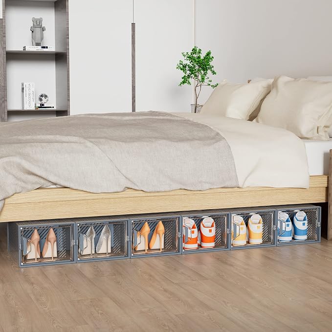 SIMPDIY Shoe Storage, 12 Pack X-Large Shoe Organizer for Closet, Shoe Boxes Clear Plastic Stackable Shoe Storage Boxes for Size 13 - Image 8