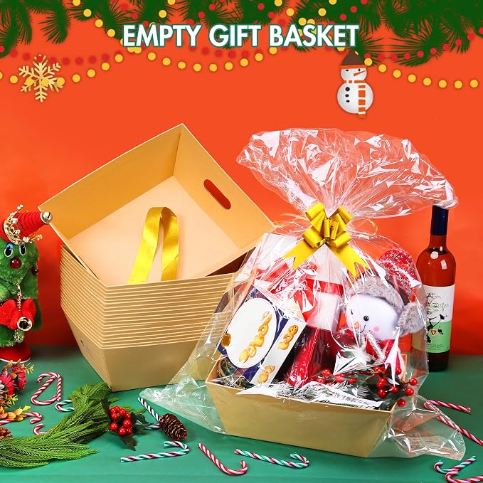 AFOROEOA 10PACK Baskets For Gifts Empty, 10x12”Thick Kraft Gift Basket with 10 Bows 10 Bags Empty Gift Baskets for Christmas, Valentine’s Day, Easter, Birthdays, Snacks, Farmers Market - Image 6