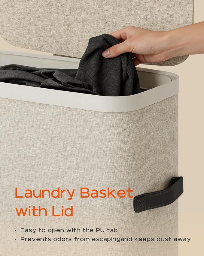 CASAMAYA Laundry Basket with Lid, Laundry Hamper 100L, collapsible Laundry Organizer, Easy Assembly, with Handles and Removable Liners, 16.5 x 12.6 x 29.5 Inches, Beige JSP902M - Image 7