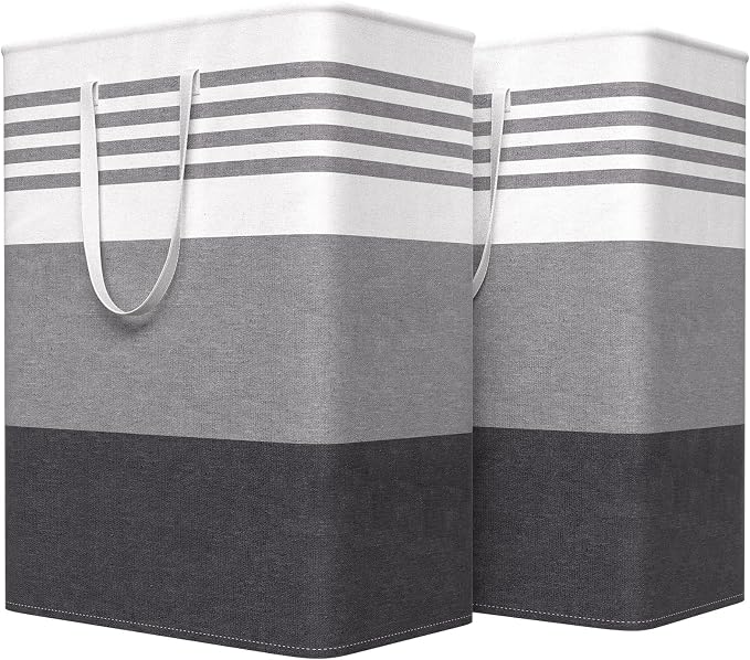 WOWBOX 2 Pack Laundry Baskets, Laundry Hampers, Freestanding Dirty Clothes Hampers with Reinforced Handles & Cross Stitch & Waterproof Coating, for Laundry Bedroom Bathroom Dorm,125L Grey by WOWBOX
