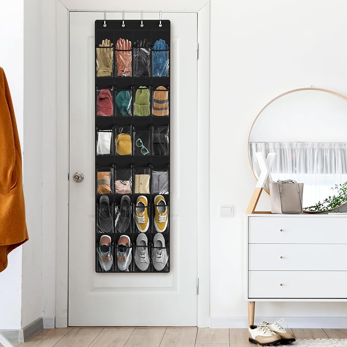 Simple Houseware 24 Pockets - Crystal Clear Over The Door Hanging Shoe Organizer, Black (64'' x 19'') - Image 8