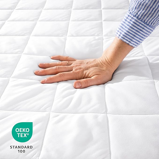 Bare Home Twin XL Quilted Mattress Pad - Twin Extra Long - Soft Mattress Topper - College Dorm Room Essentials - Easily Washable & Comfortable - Fitted Cover - Up to 15 Inches Deep (Twin XL, White)