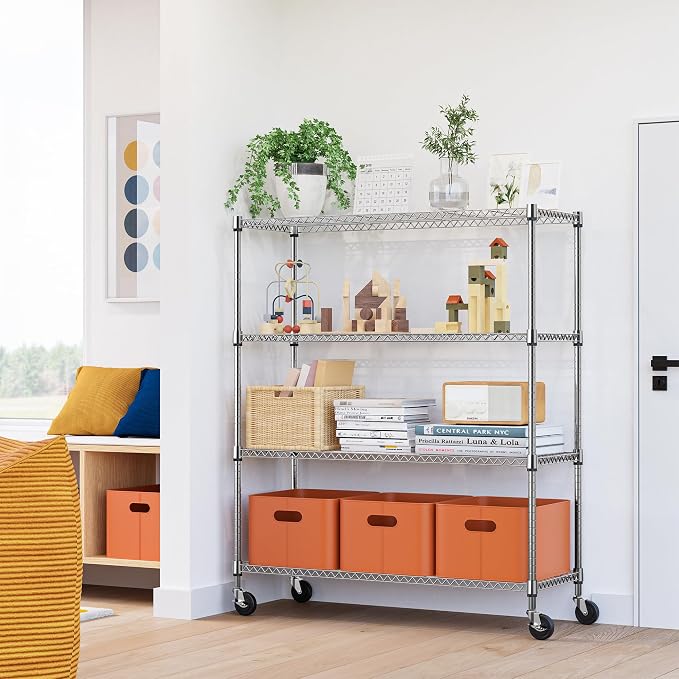 M MZG 4 Tiers Storage Shelves Load 1400LBS, Metal Shelving Wire Metal Shelving Unit Shelves for Storage Adjustable Garage Shelving for Pantry Kitchen Garage Chrome 17.7" D x 47.3" W x 62.7" H - Image 6