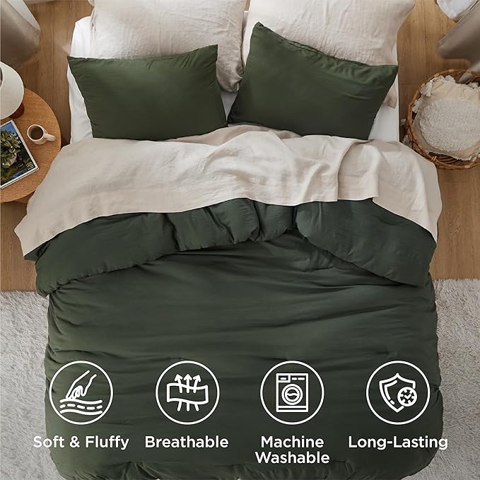 Bedsure Oversized King Comforter Set, Dark Green Soft Prewashed Bedding for All Seasons, 3 Pieces GentleSoft™ Bed Set, 1 Lightweight Comforter (120"x98") and 2 Pillowcases (20"x36")