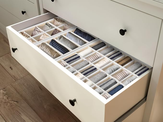 Simple Houseware 4-Pack Drawer Organizer Set - Closet Dividers for Underwear, Socks, Bras, Scarves, Ties - Foldable Non-Woven Storage Boxes, Beige - Image 9