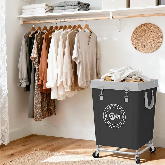 STORAGE MANIAC Commercial Laundry Hamper with Heavy Duty Steel Frame, 160 L Industrial Laundry Basket Cart with Wheels for Hotel, Home, Laundry Room, 17.72''L x 17.72''W x 30.91''H, Medium Black - Image 2