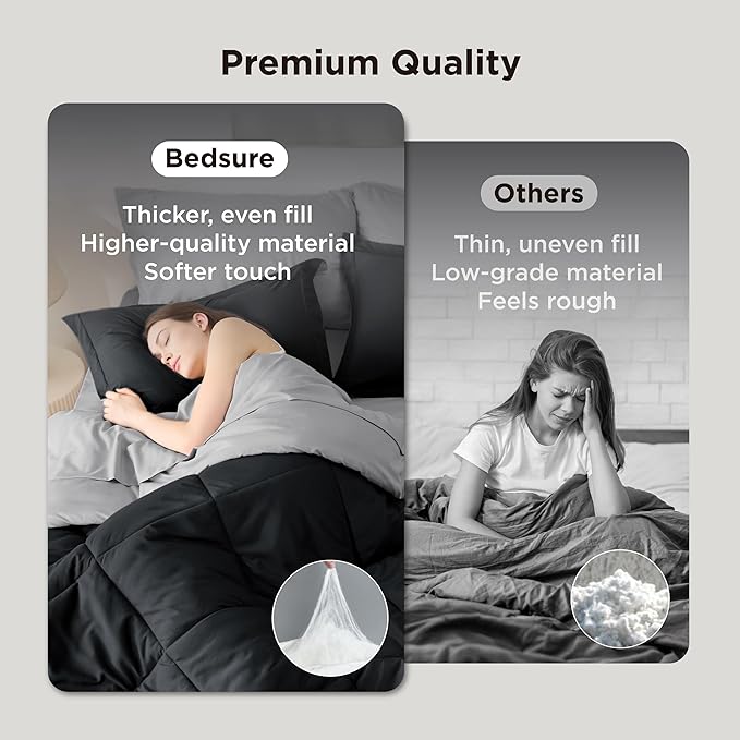 Bedsure California King Comforter Set - 7 Pieces Reversible Black Bedding, California King Size Bed Set for All Seasons, Bed in a Bag with Down Alternative Comforter, Sheets, Pillowcases & Shams