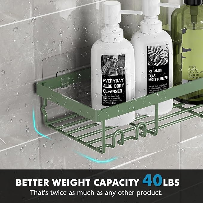 Moforoco Shower Caddy Shelf Organizer Rack, Self Adhesive Black Bathroom Shelves Basket, Home Farmhouse Wall Inside Organization and Storage Decor Rv Accessories, First Camper Apartment Essentials - Image 3